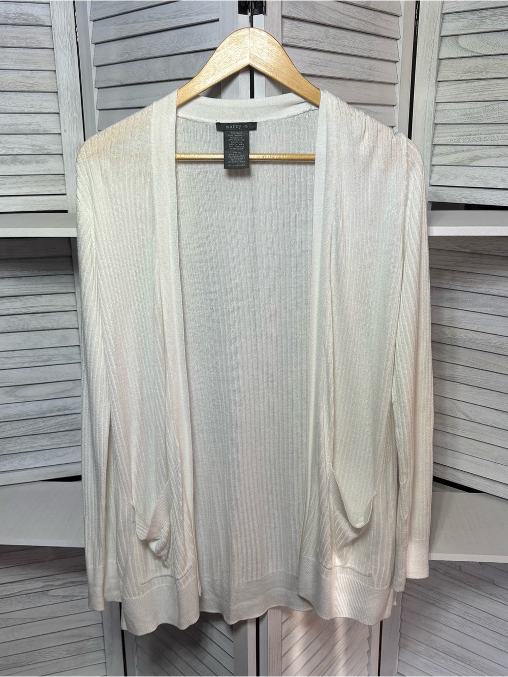 Matty M Ivory Ribbed Open Front Cardigan Sweater Size M